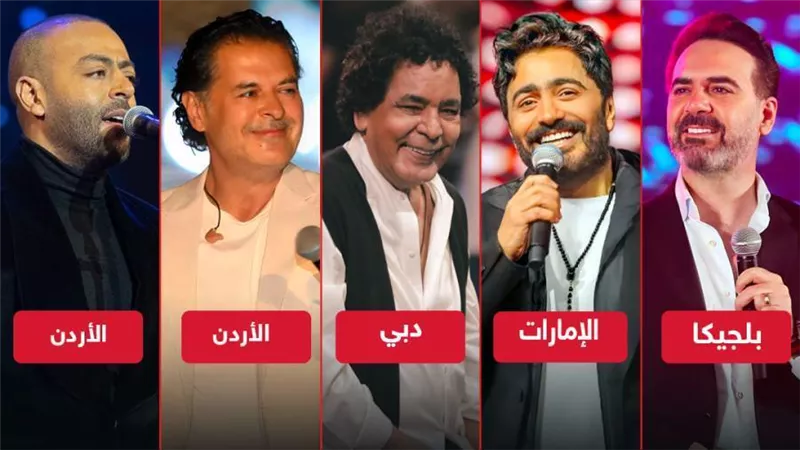 أبرزهم محمد منير وتامر حسنى وراغب علامة ووائل جسار وتامر عاشور .. نجوم حفلات آخر فبراير